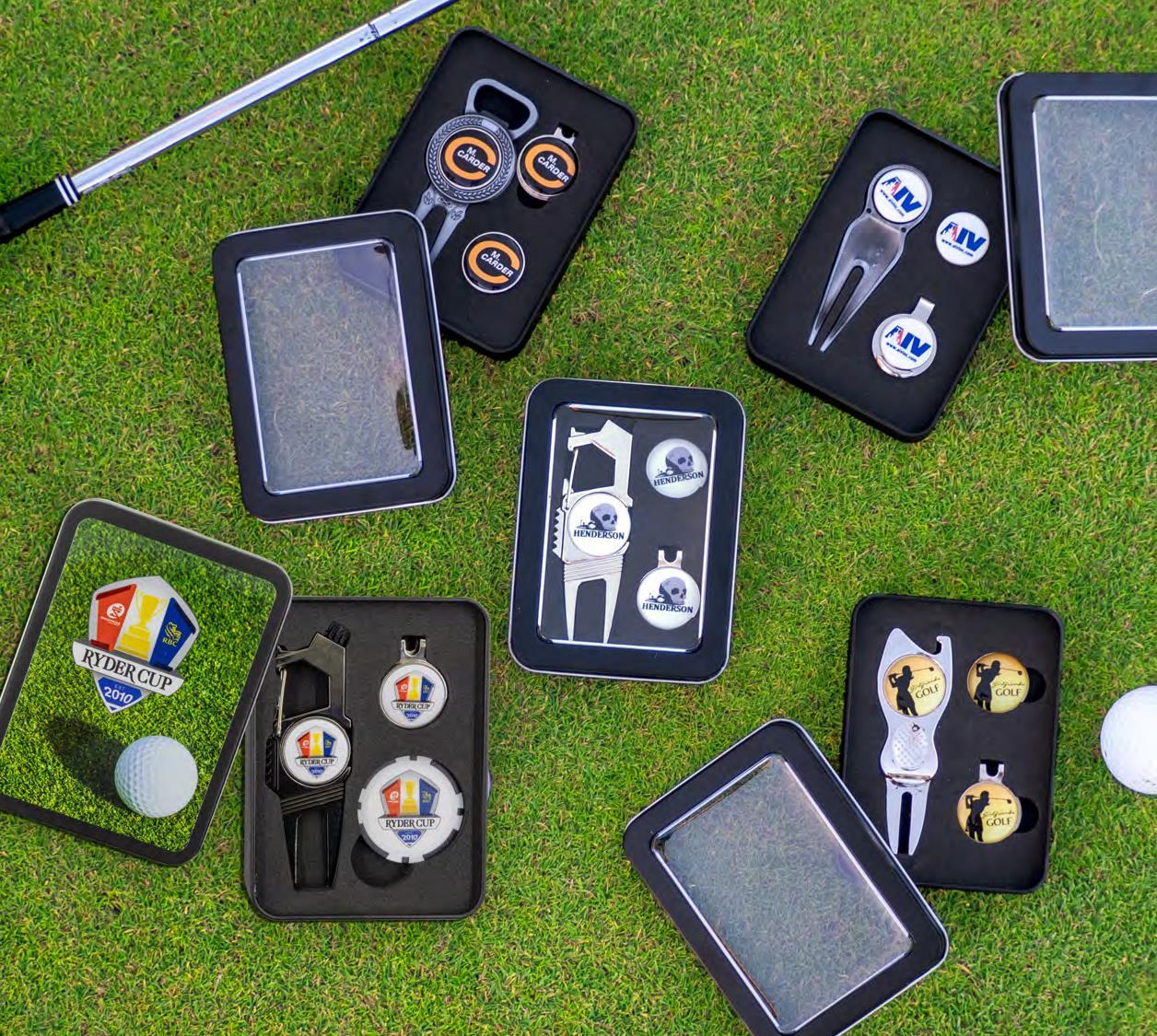 Golf essentials including divot tools, hat clips, &amp; more. Features Pitchfix &amp; Snaps.