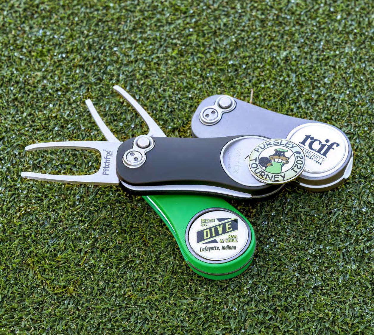 Golf essentials including divot tools, hat clips, &amp; more. Features Pitchfix &amp; Snaps.