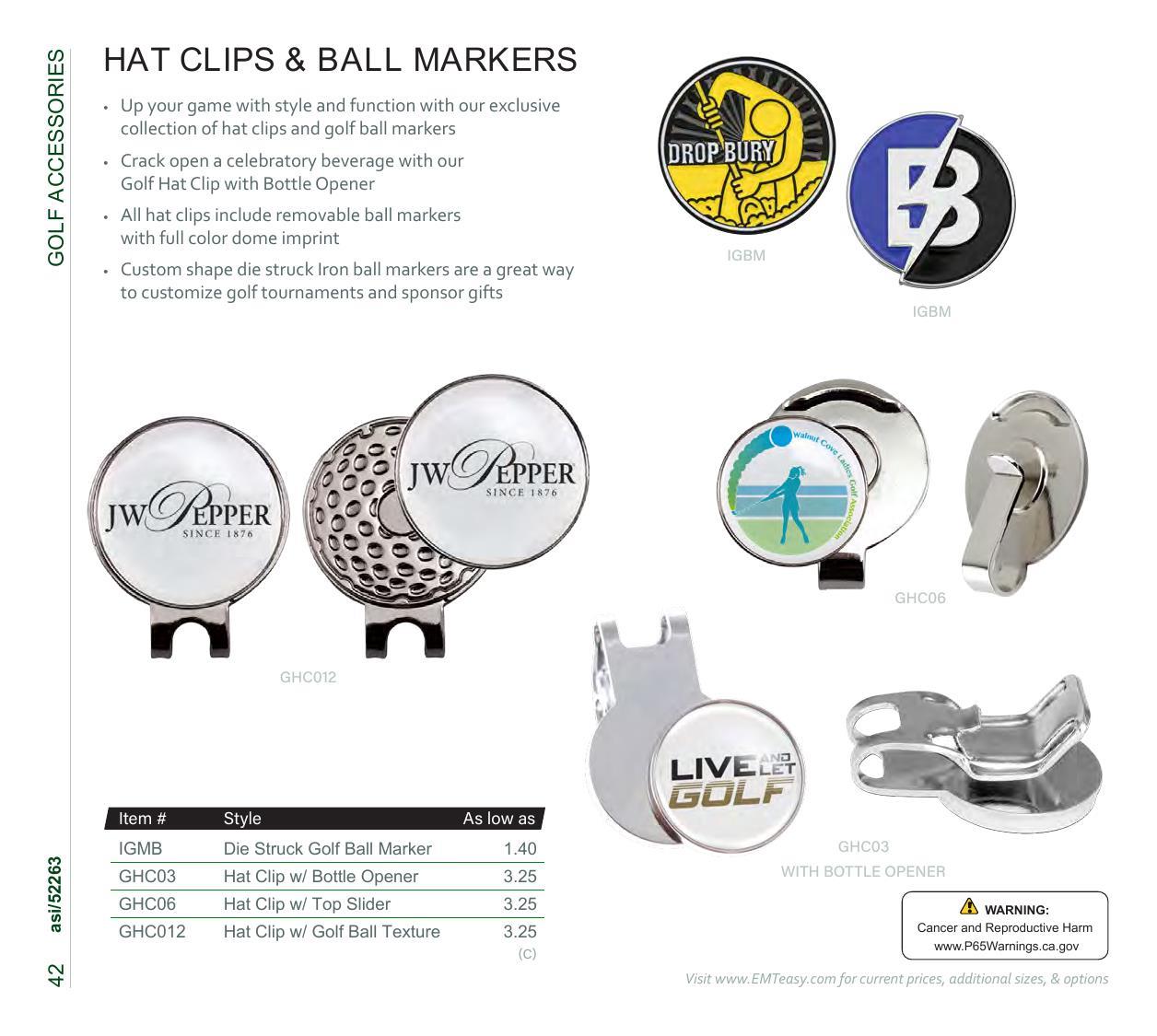 Golf essentials including divot tools, hat clips, &amp; more. Features Pitchfix &amp; Snaps.