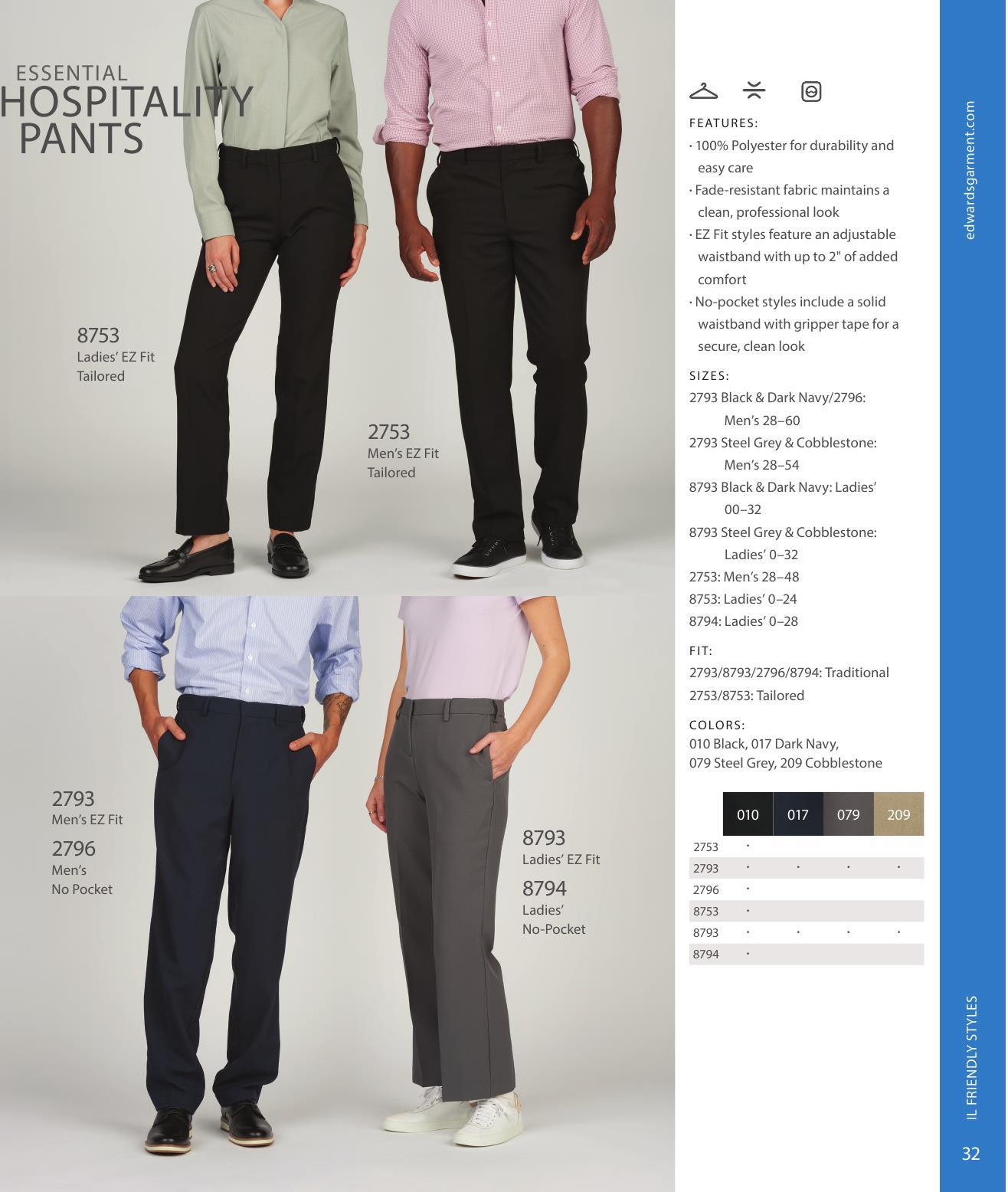 Durable styles engineered to stand up to demanding commercial wash-and-wear cycles.