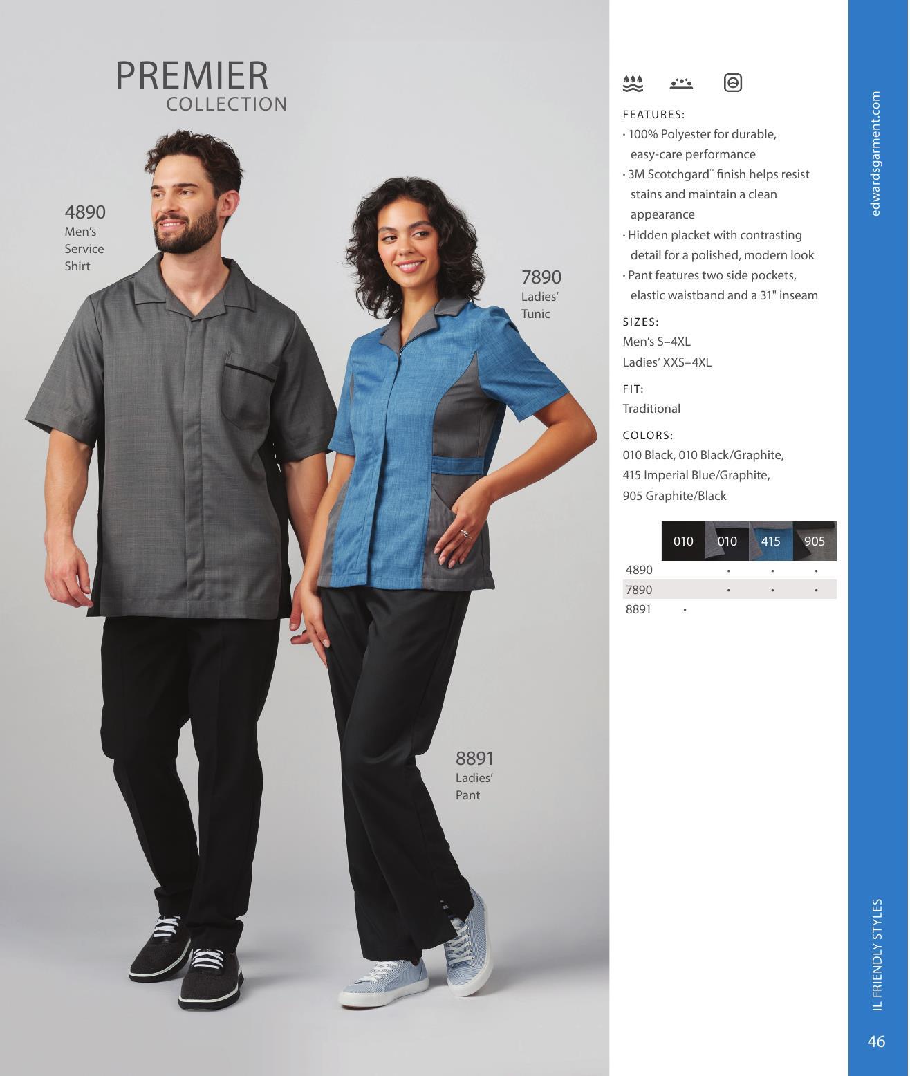Durable styles engineered to stand up to demanding commercial wash-and-wear cycles.