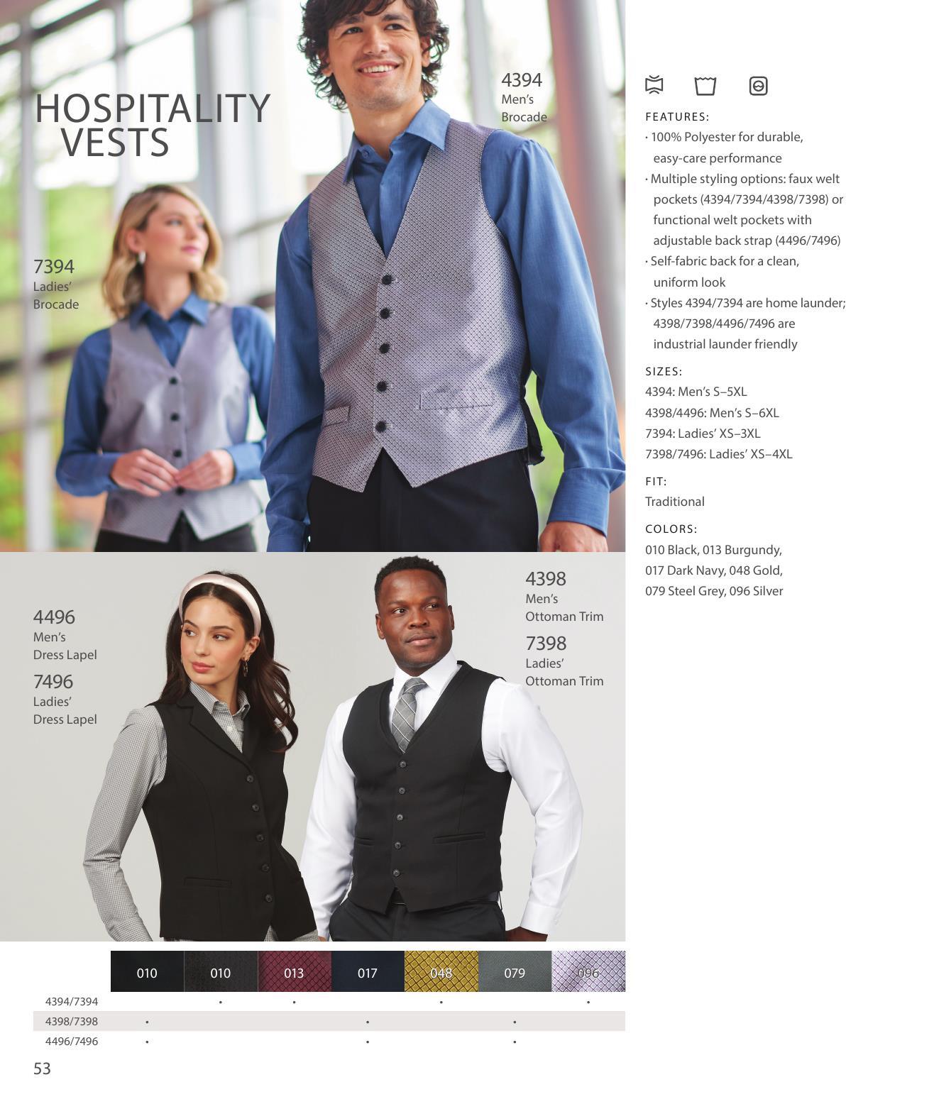 Durable styles engineered to stand up to demanding commercial wash-and-wear cycles.