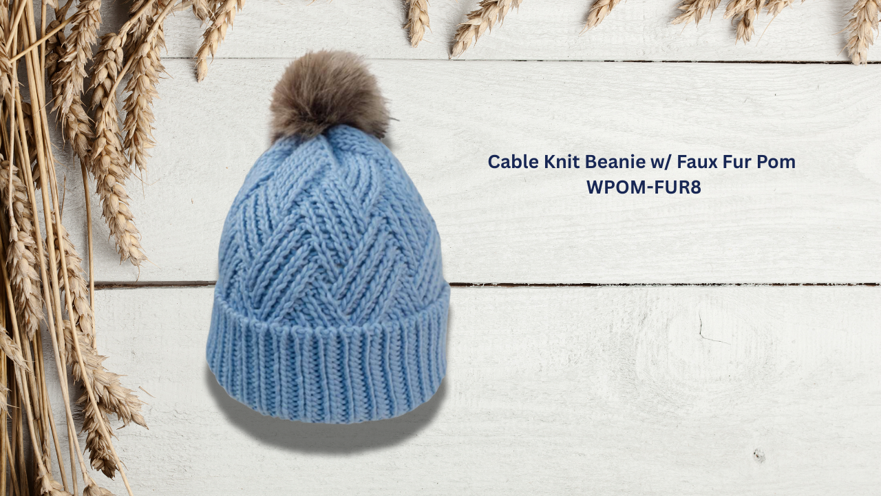 Cable Knit Beanie with Faux Fur Pom