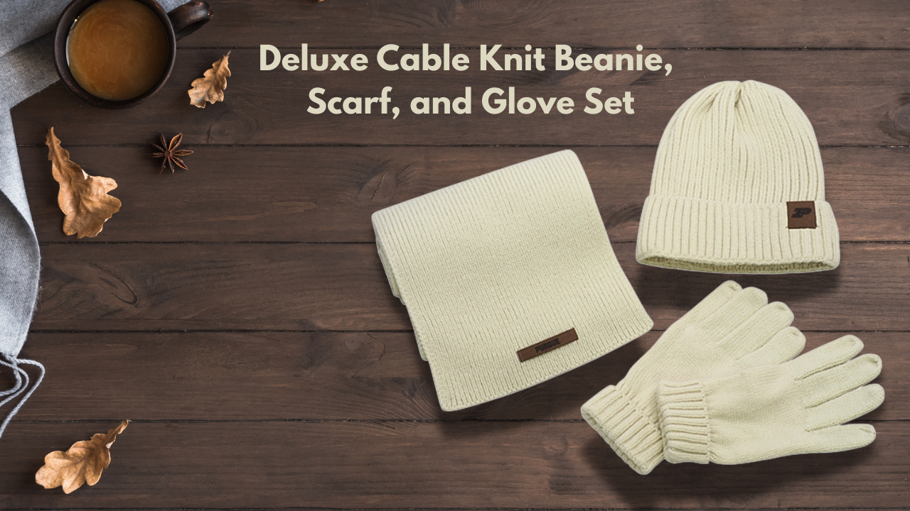 Cable Knit Beanie, Scarf &amp; Glove Set 
