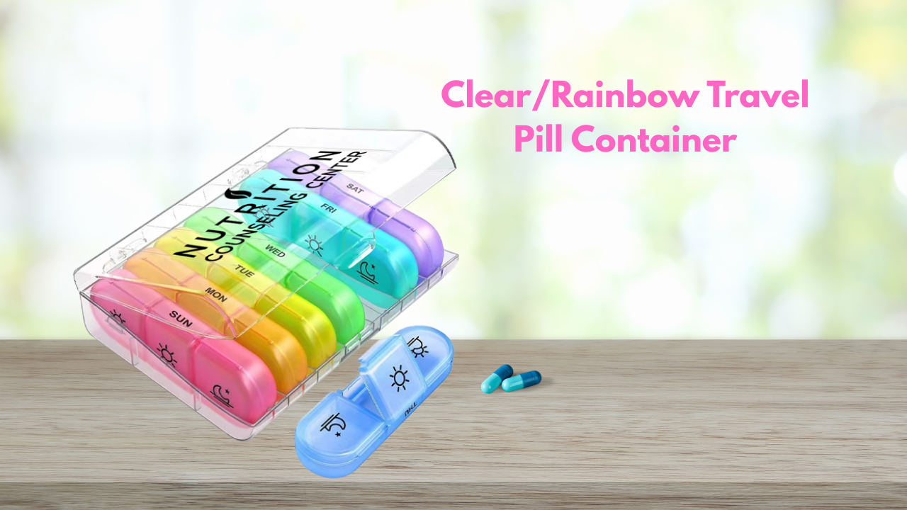  Clear/Rainbow Travel Pill Container