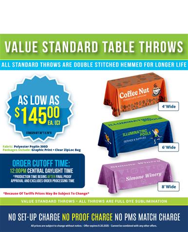 NEW Value Table Throws