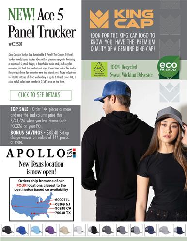 King Cap Sustainable Fabric Cap EQP Sale from Apollo USA