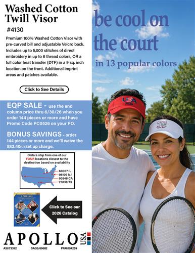 EQP Sale on Washed Cotton Visor from Apollo USA