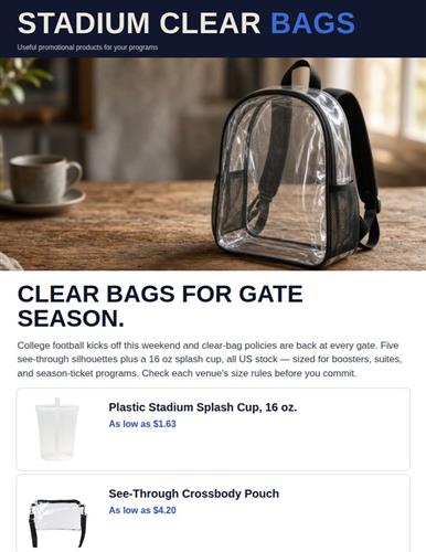 Clear Bags for Gate Season.