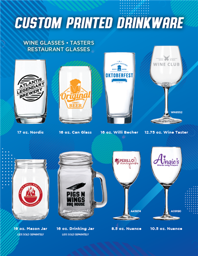 Custom Printed Drinkware - Wine Glasses • Tasters • Restaurant Glasses