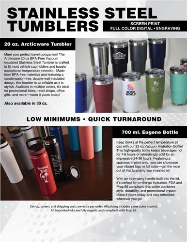 NEW! Stainless Steel Tumblers - Low Minimums