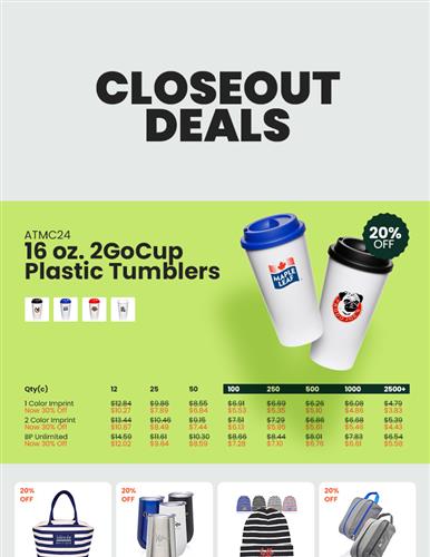 Closeout Deals on Drinkware!