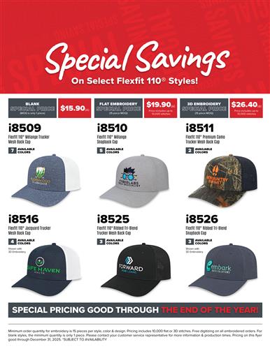 Special Savings on Select Flexfit 110&#174; Styles!