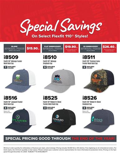 Special Savings on Select Flexfit 110&#174; Styles!