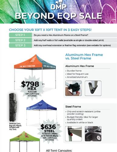 Sale on steel and hex aluminum tent kits.