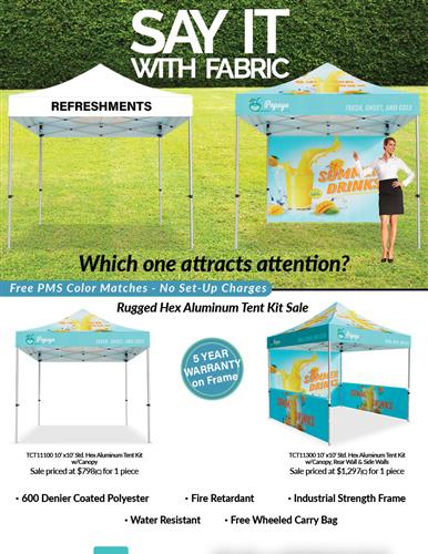 Below EQP Sale on Hex Aluminum &amp; Steel 10'x10' Tents from DMP