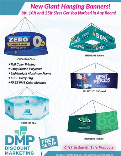 Arena Size Hanging Banners in 5 Shapes from DMP