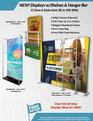 New Straight Displays w/Shelves and Hanger Bar from DMP