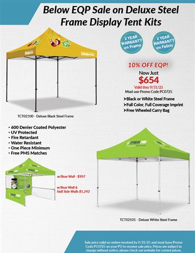 Below EQP sale on Deluxe Steel Frame Display Tent Kits