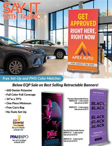 Full Color Retractable Banners Below EQP Sale from DMP