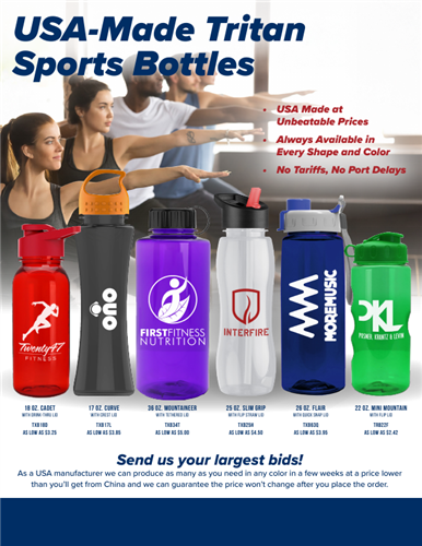USA-Made Tritan Bottles in All Shapes &amp; Colors - Low prices, high quality, guaranteed timelines.