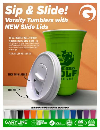 NEW! Slide Lids for Varsity Tumblers - Take the Party To-Go!