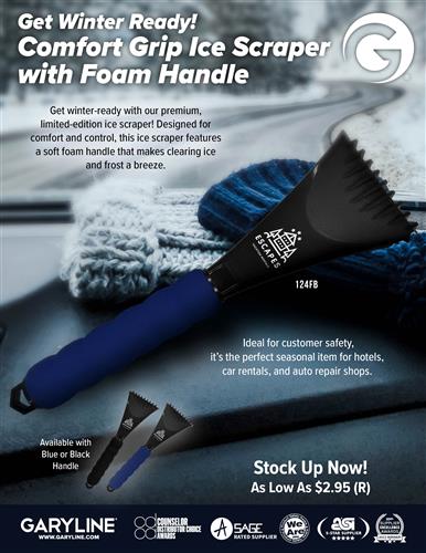 Winter Safety Essential—Comfort Grip Ice Scraper! Get our premium foam-handled ice scraper for a safe, comfortable winter.