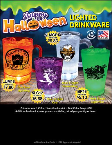 Light Up The Night This Halloween! Lighted Drinkware - Made in the USA