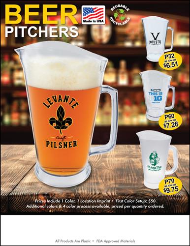 High Quality Plastic Beer Pitchers - Made in the USA