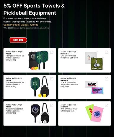 5% OFF Sports Towels &amp; Pickleball Equipment