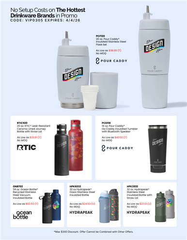 No Setup Costs on Branded Drinkware