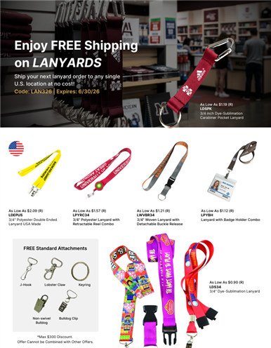 Enjoy FREE Shipping on Lanyards to Any Single U.S. Location