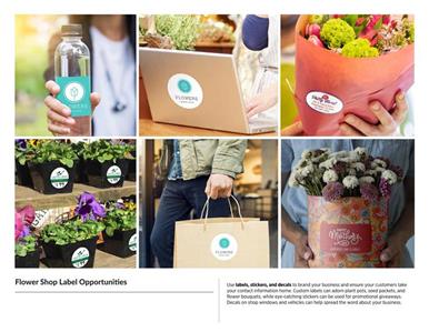 Use labels, stickers, and decals to brand your business and ensure your customers take your contact information home