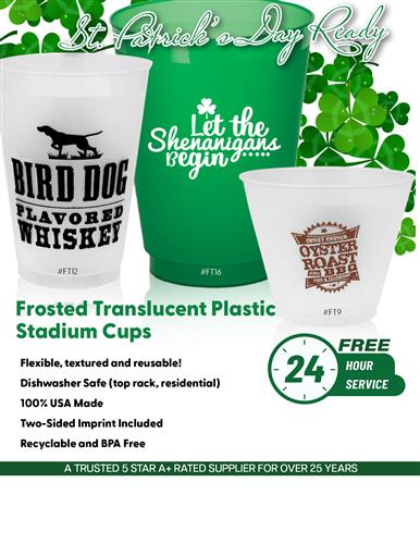 Frosted Stadium Cup Sale w/Free 24 Hr. Svc.