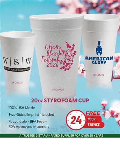 Durable Budget Priced Styrofoam Cups w/Free 24 Hr. Svc.