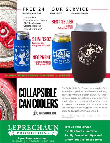 Industry Best Can Coolers w/Free 24 Hr. Svc. From Leprechaun