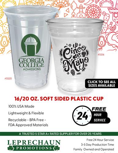 Soft-Sided Plastic Cup Sale w/Free 24 Hr. Svc. From Leprechaun