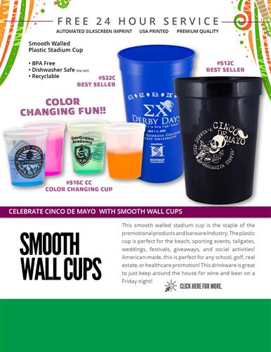 Sale on Smooth Wall Stadium Cups w/Free 24 Hr. Svc