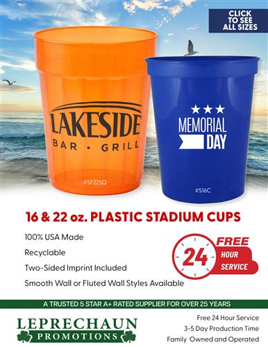 Stadium Cup Sale w/Free 24 Hr. Svc. From Leprechaun