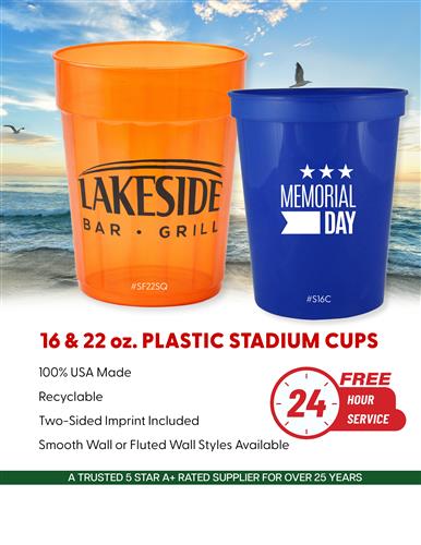 Stadium Cup Sale w/Free 24 Hr. Svc.