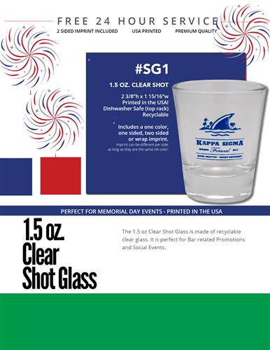 Glass Shot Glass Special w/Free 24 Hr. Svc.