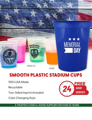 Sale on Best Selling Stadium Cups w/Free 24 Hr. Svc.
