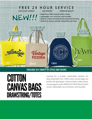 NEW Budget Priced Cotton Canvas Totes and Backpacks