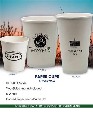 udget Priced Disposable Paper Cups w/Free 24 Hr. Svc.