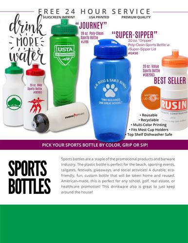 Budget Priced Sports Bottles w/Free 24 Hr. Svc.