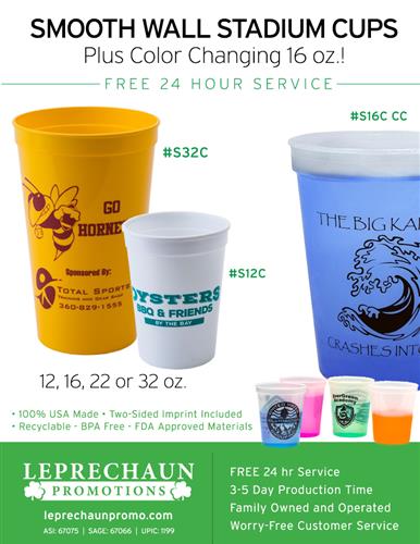 Best Prices on Smooth Wal Stadium Cups and Free 24 Hr Svc