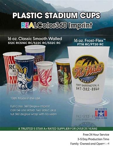 USA Made Full Color, Seamless Full Coverage Stadium Cups