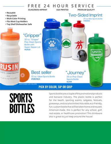 Priced Sports Bottles w/Free 24 Hr. Svc