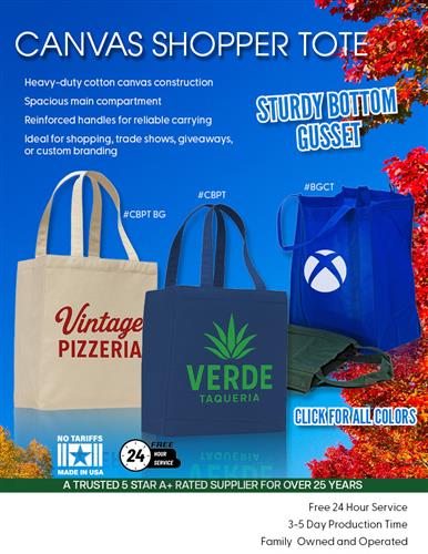 Budget Priced Cotton Canvas Tote w/Free 24 Hr. Svc.