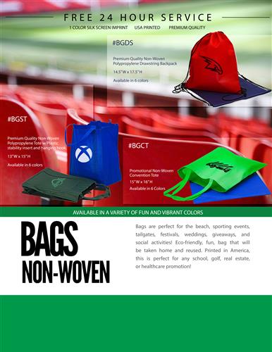 Budget Priced Non-Woven Tote Bags w/Free 24 Hr. Svc.
